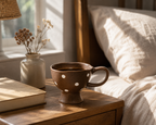 Ceramic Mug 8.5 oz Brown Polka Dot - Footed Reactive Glaze, Side Handle