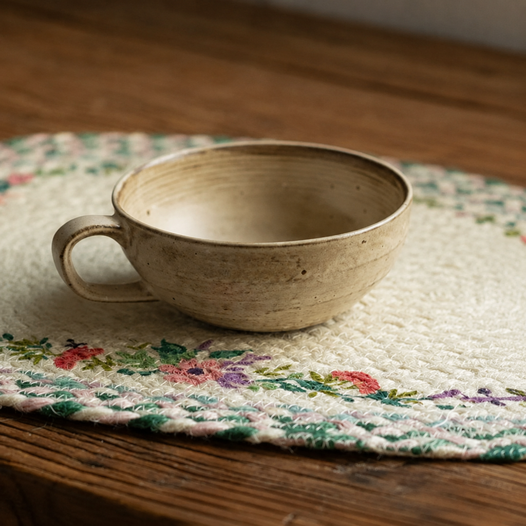 Ceramic Breakfast Cup 15 oz Beige Speckle - 5.1 in Wide, Side Handle