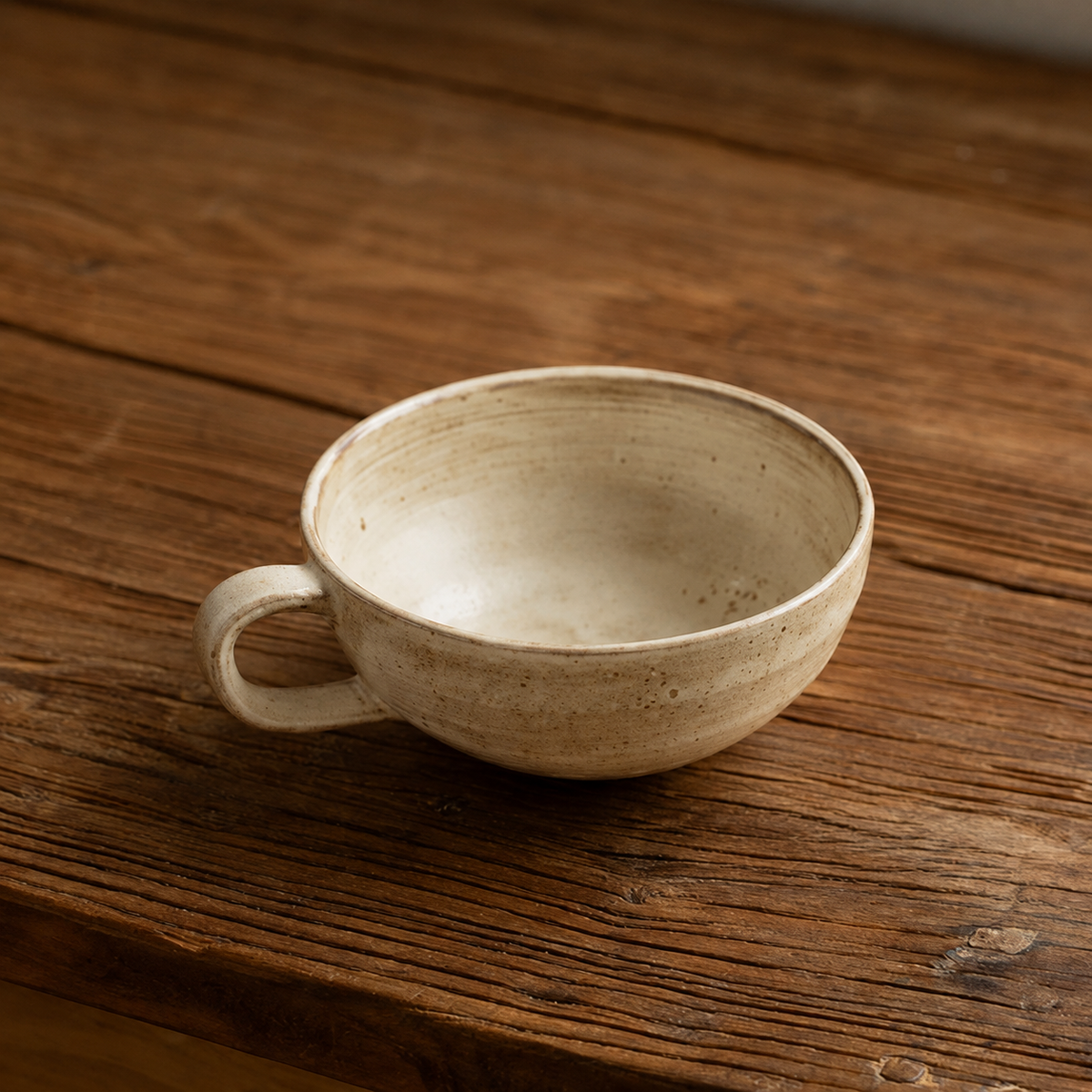Ceramic Breakfast Cup 15 oz Beige Speckle - 5.1 in Wide, Side Handle