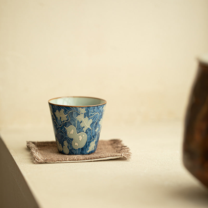 Ceramic Tea Cup 2.4 oz Blue - Gourd Crackle Glaze, 6 cm