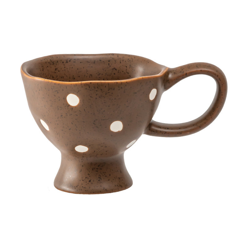 Ceramic Mug 8.5 oz Brown Polka Dot - Footed Reactive Glaze, Side Handle