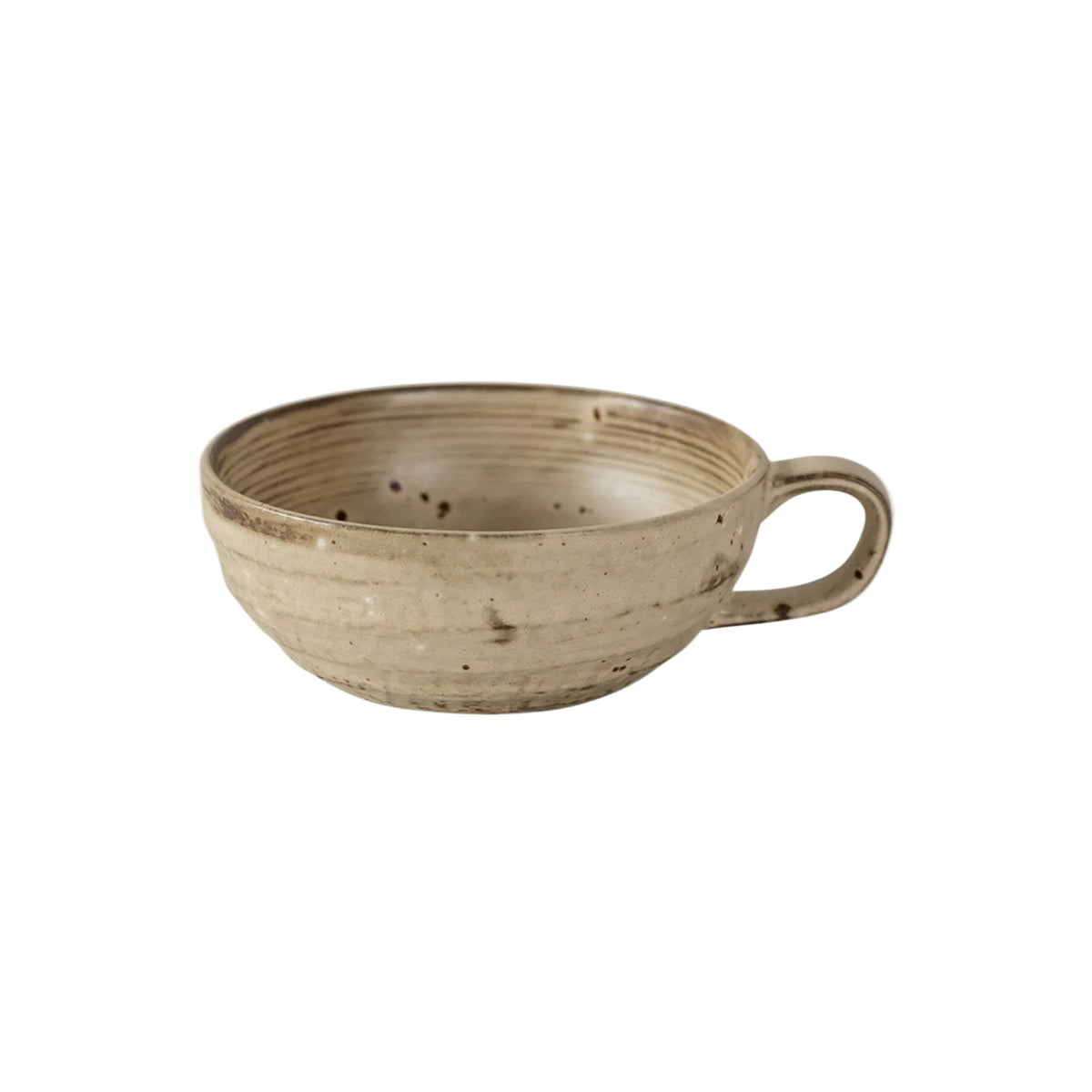 Ceramic Breakfast Cup 15 oz Beige Speckle - 5.1 in Wide, Side Handle