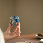 Ceramic Tea Cup 2.4 oz Blue - Gourd Crackle Glaze, 6 cm