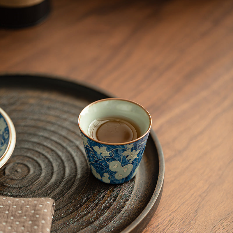 Ceramic Tea Cup 2.4 oz Blue - Gourd Crackle Glaze, 6 cm