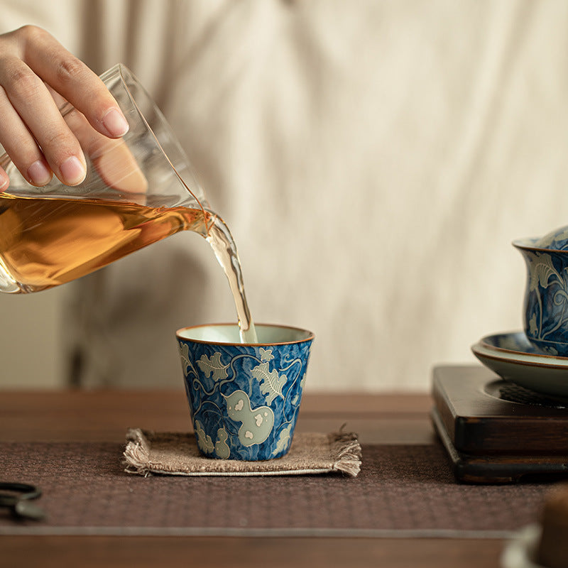 Ceramic Tea Cup 2.4 oz Blue - Gourd Crackle Glaze, 6 cm