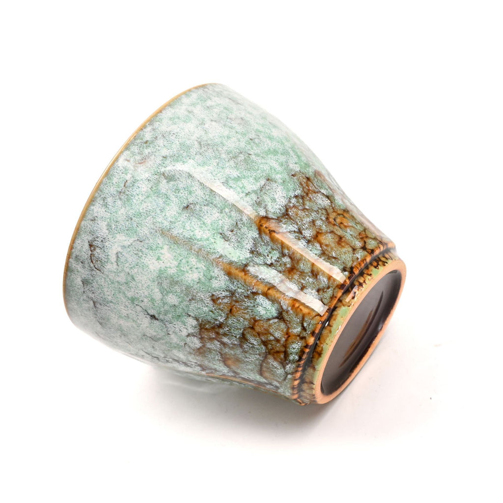 Ceramic Tea Cup 6.8 oz Green - Reactive Crackle Glaze, 8.6 cm