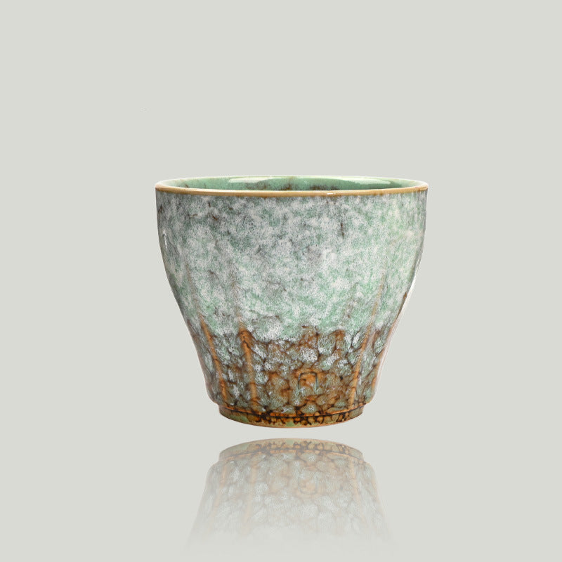 Ceramic Tea Cup 6.8 oz Green - Reactive Crackle Glaze, 8.6 cm