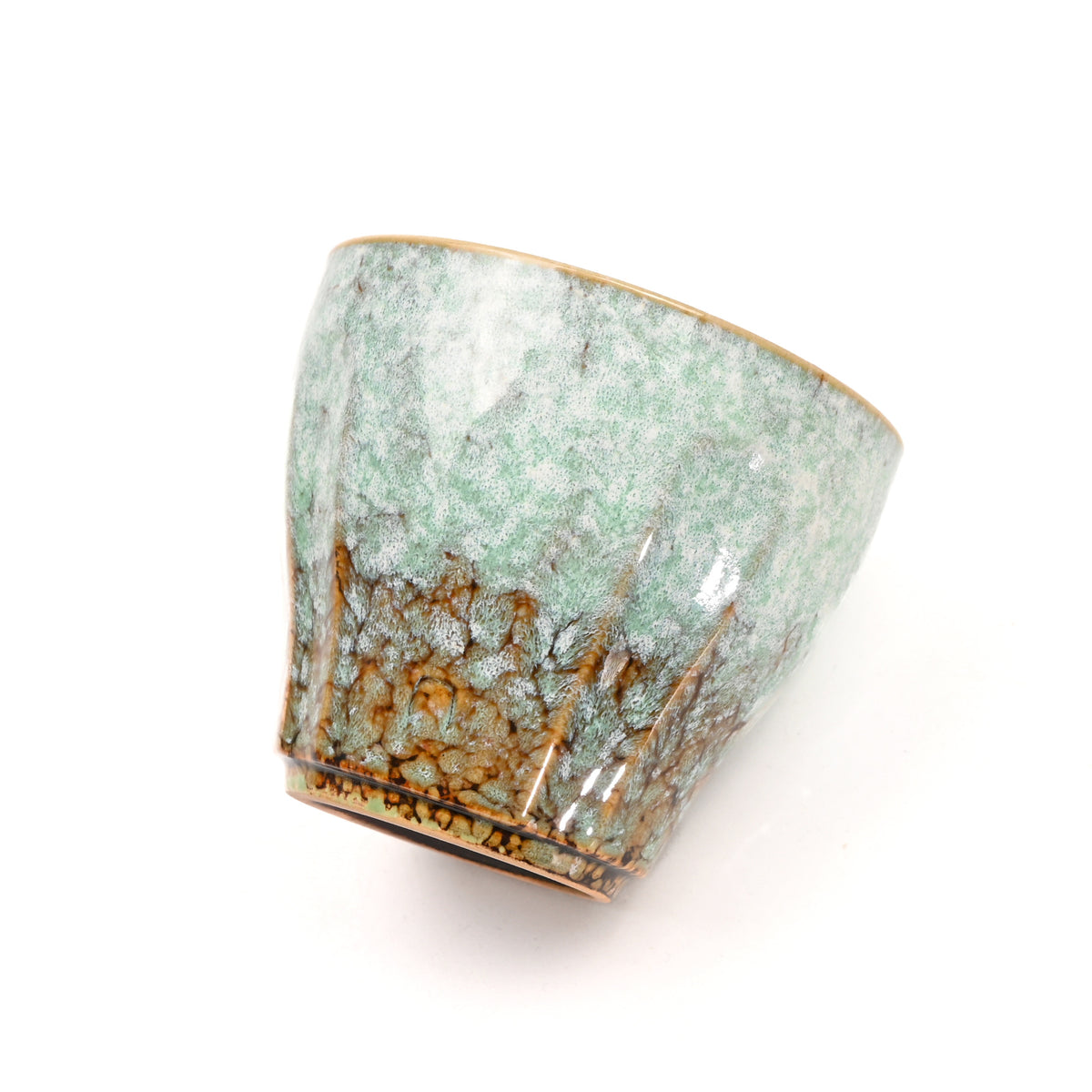 Ceramic Tea Cup 6.8 oz Green - Reactive Crackle Glaze, 8.6 cm