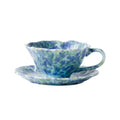 Ceramic Cup and Saucer Set 7.4 oz Blue - Scalloped Reactive Glaze, 11.6 cm