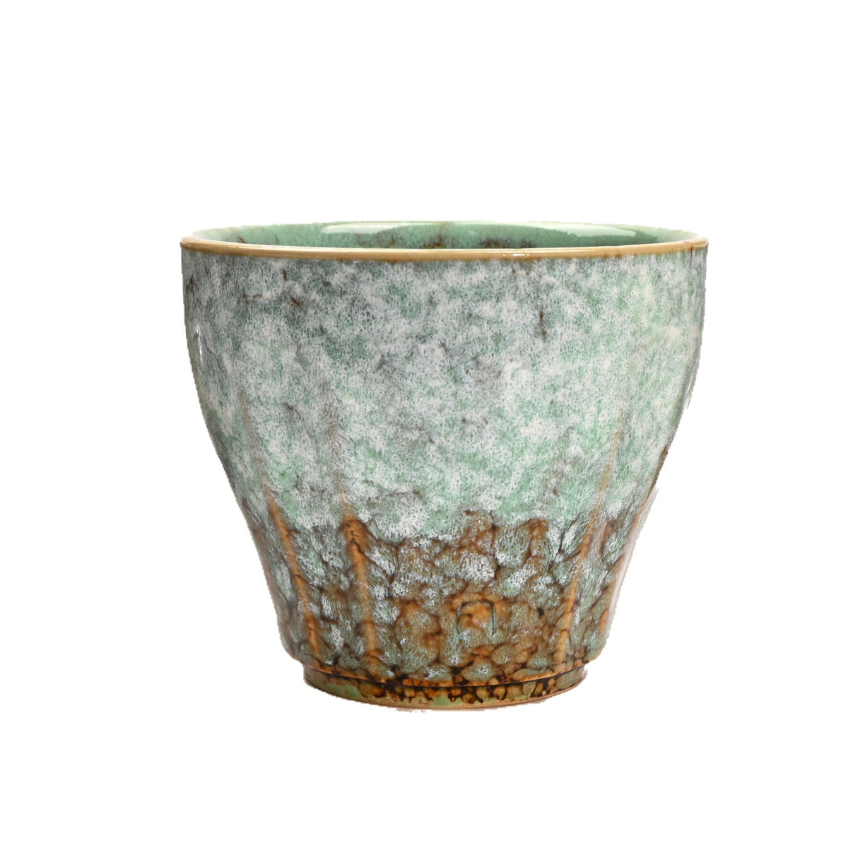 Ceramic Tea Cup 6.8 oz Green - Reactive Crackle Glaze, 8.6 cm
