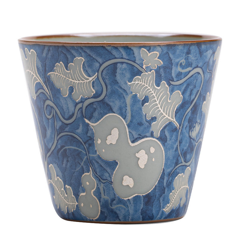 Ceramic Tea Cup 2.4 oz Blue - Gourd Crackle Glaze, 6 cm