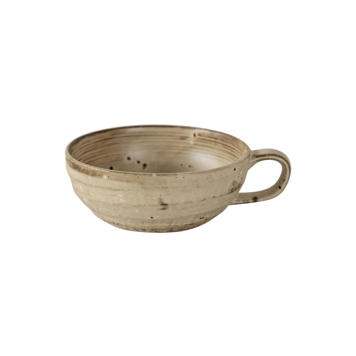 Ceramic Breakfast Cup 15 oz Beige Speckle - 5.1 in Wide, Side Handle